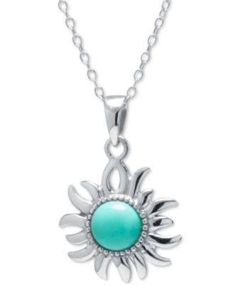 Stone Sunburst Pendant Necklace in Sterling Silver