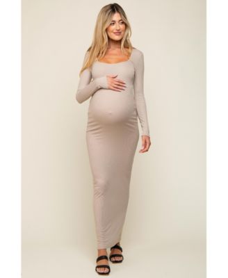 Maternity Black Ribbed Long Sleeve Square Neck Maxi Dress