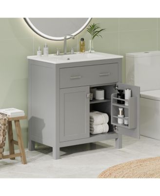 30" Ceramic Sink Soft-Close 2-Door Bathroom Vanity Cabinet