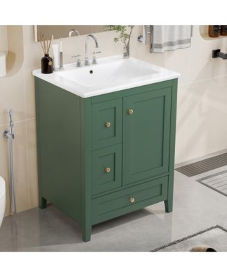 Bathroom Vanity with Storage Adjustable Shelf MDF Rubberwood Removable Dividers Dark Green Finish