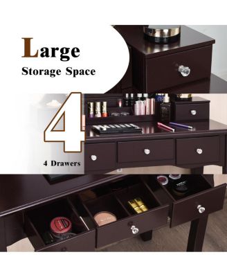 10 Dimmable Light Bulbs Vanity Dressing Table with 2 Dividers and Cushioned Stool