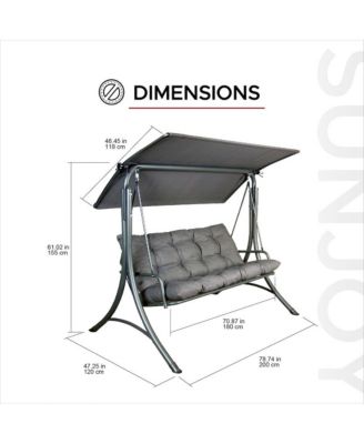 3-Person Deluxe Outdoor Patio Garden Steel Frame Swing