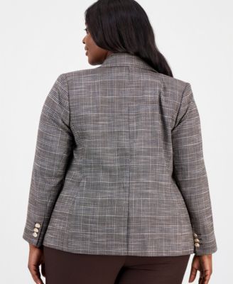 Plus Size Plaid Peak Lapel Double-Breasted Blazer