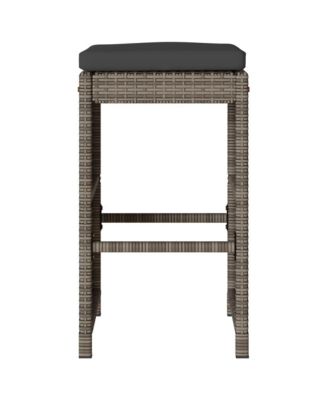 Garden Bar Stool Set of 6 Grey PE rattan, powder-coated steel