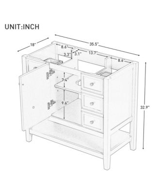Bathroom Vanity without Sink Cabinet Base Only One Cabinet and three Drawers Black