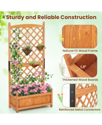 2PCS 60'' Tall Raised Garden Bed w/Diamond Lattice Trellis Drainage Holes