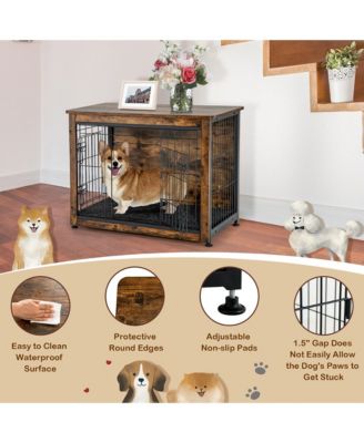 Wooden Dog Crate Furniture with Pad Bed Double Doors Dog Kennel End Table