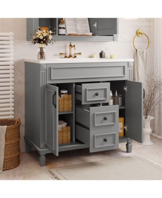 36inch Bathroom Vanity with Top Sink Modern Bathroom Storage Cabinet with 2 Soft Closing Doors and 2 Drawers Single Sink Bathroom Vanity