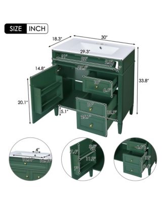 30inch Bathroom Vanity with Top Sink Modern Bathroom Storage Cabinet with 2 Drawers and a Tip out Drawer Single Sink Bathroom Vanity