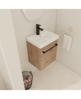 Floating Wall Mounted Bathroom Vanity with Ceramic Sink SoftClose Cabinet Door For Small Bathroom