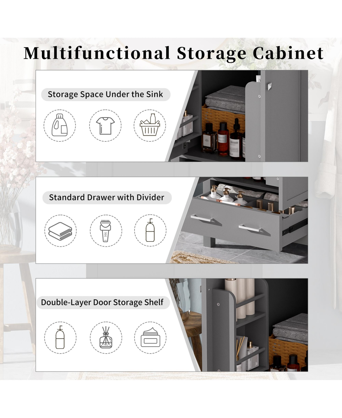 Lovmor Bathroom Vanity with Integrated Undermount Sink Divided Drawer for Versatile Storage