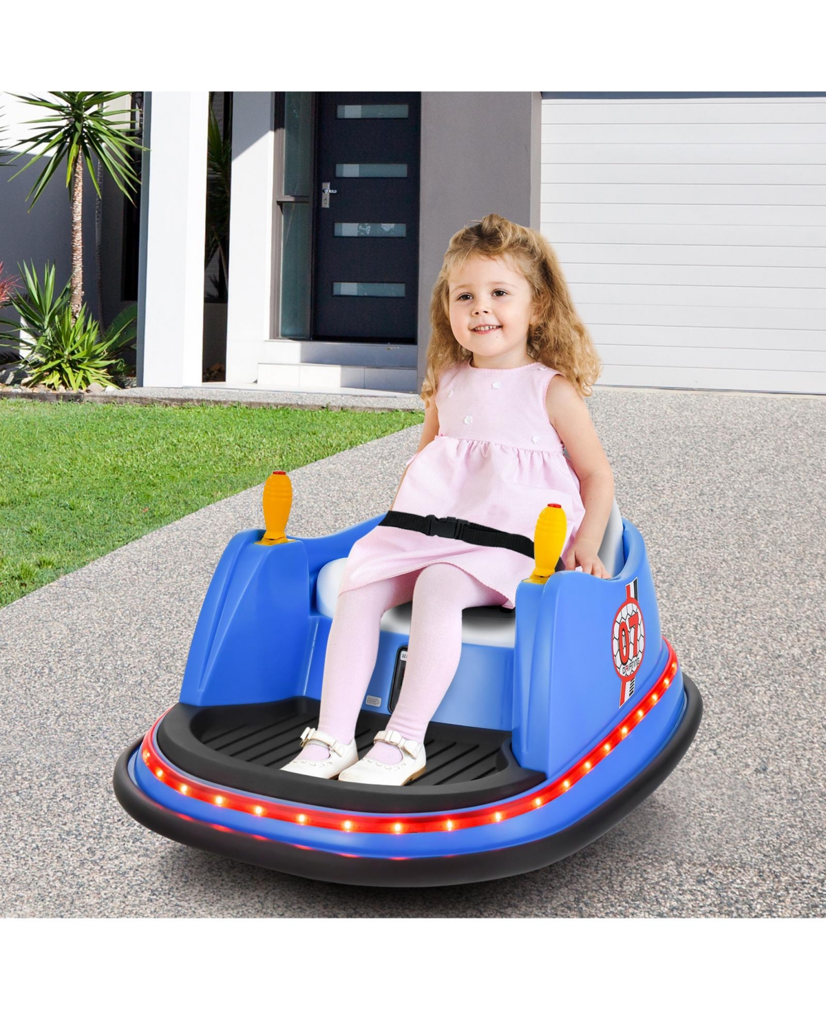 Hongge 12V Electric Kids Ride On Bumper Car with Flashing Lights for Toddlers-Blue