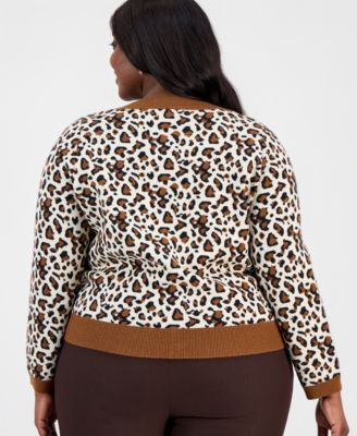 Plus Size Printed Button-Front Cardigan