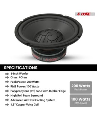 8 Inch Woofer Pair 200W Car Subwoofer 4Ohm Replacement Deep Sub w Poly Cone - WF 8 120 PP 4OHM 2PCS