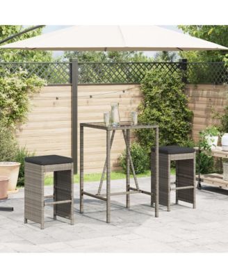 Garden Bar Stool Set of 2 Grey PE Rattan 15.7 x 15.7 x 29.9 in