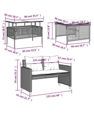4 Piece Patio Sofa Set with Cushions Brown Poly Rattan Glass