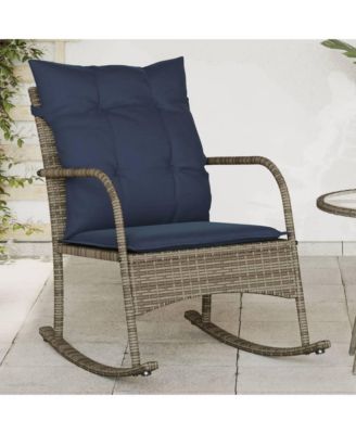 Patio Rocking Chair Grey Poly Rattan and Powder-Coated Steel Medium