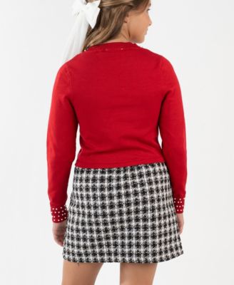 Girls' 7-12 Embellished Sweater and Plaid Skort, 2-Piece Set