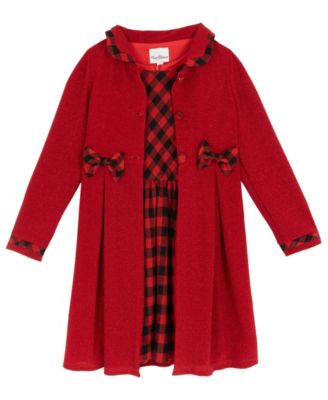 Girls' 7-16 Plaid Coat and Dress, 2-Piece Set