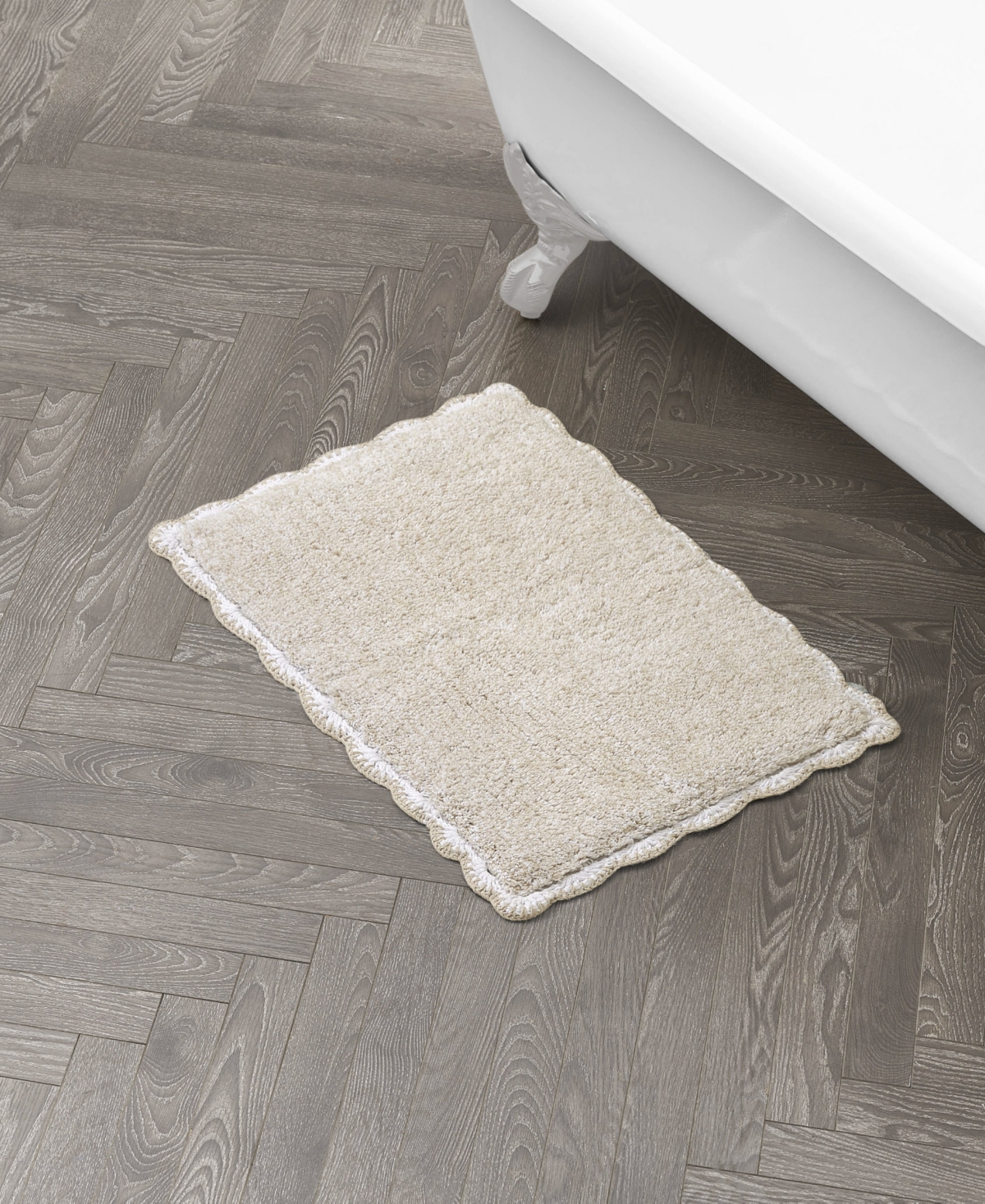 Laura Ashley Heathered Crochet Border Cotton Bath Rug, 17" X 24" In White