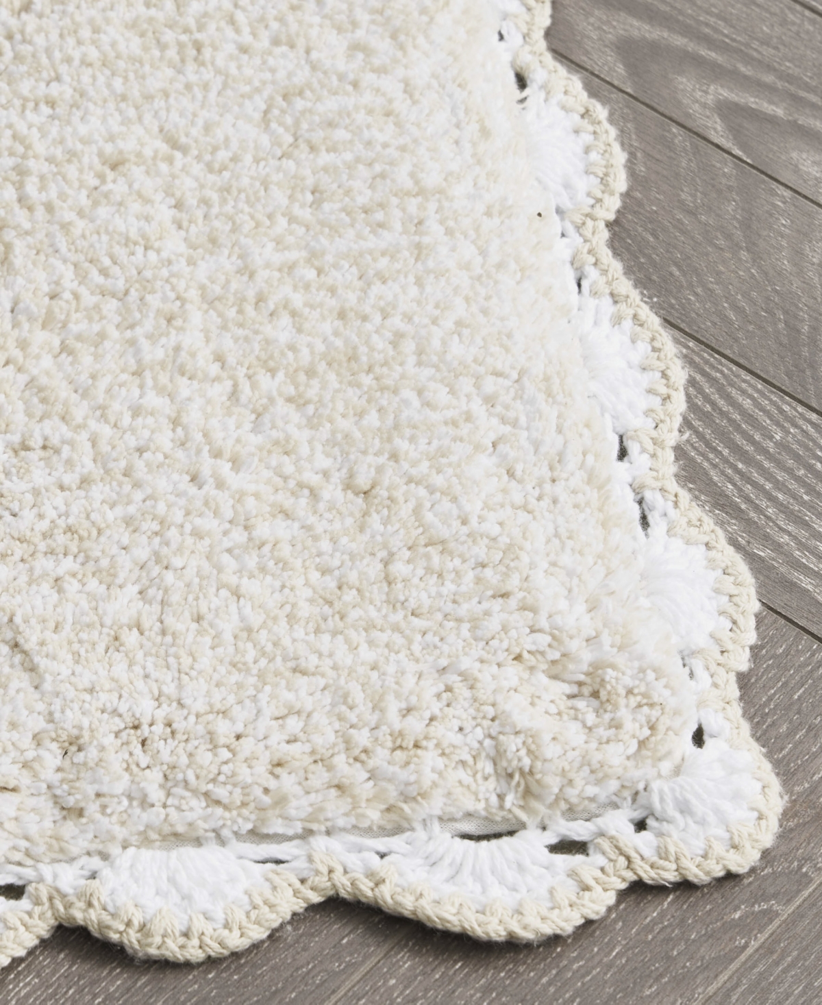 Laura Ashley Heathered Crochet Border Cotton Bath Rug, 17" X 24" In White