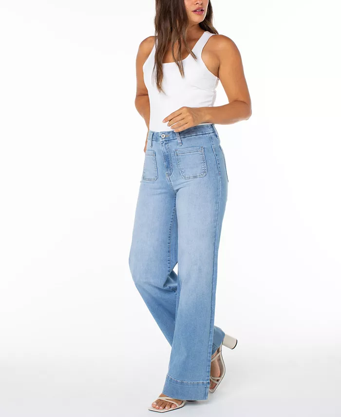 Juniors' High-Rise Wide-Leg Patch-Pocket Jeans - thumbnail 2