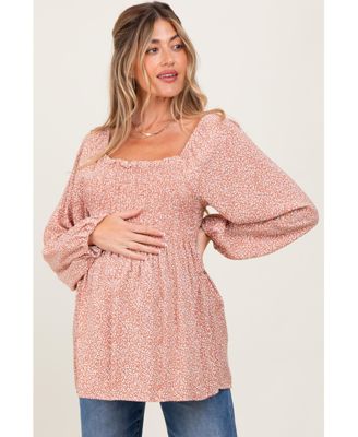 Maternity Mauve Printed Smocked Tunic Top