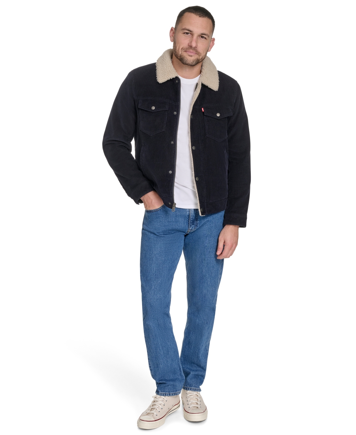 Levi's Men's Corduroy Trucker With Sherpa Collar Jacket In Blue