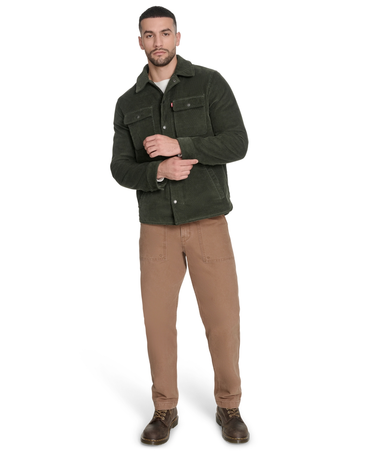 Levi's Men's Corduroy Plaid Lining Shirt Jacket In Green