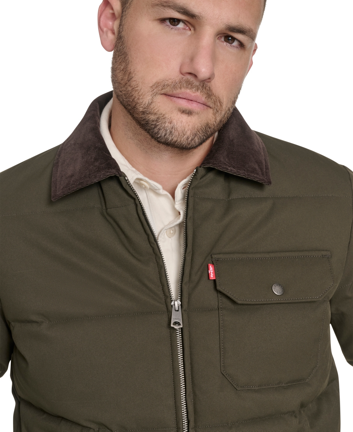 Levi's Corduroy Collar Midweight Quilted Jacket In Green