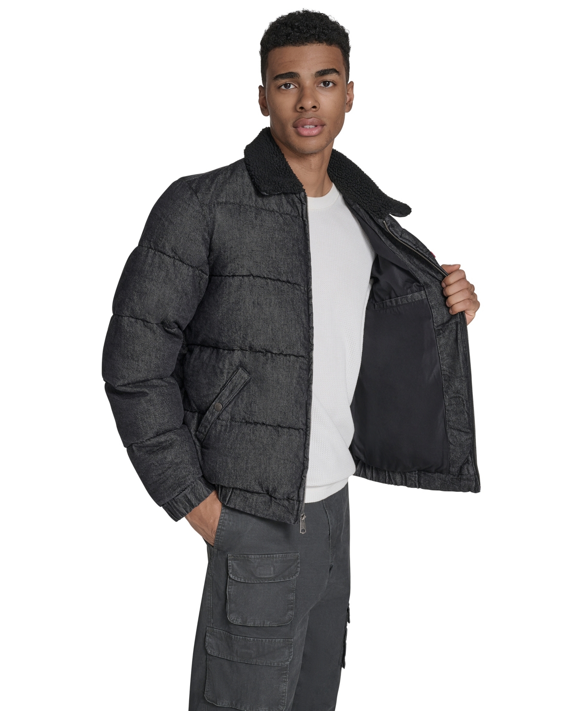 Levi's Quilted Denim Jacket With Fleece Collar In Black