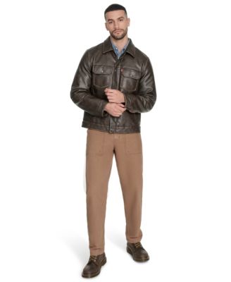 Men's Faux Leather Trucker Jacket