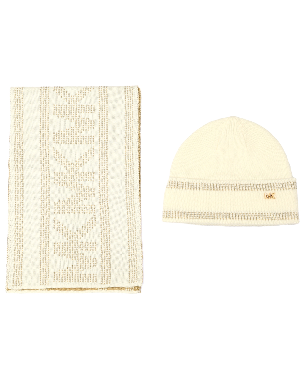 Michael Kors Michael  Women's Signature 2-piece Mk Sport Tape Cuff Beanie And Scarf Set In White