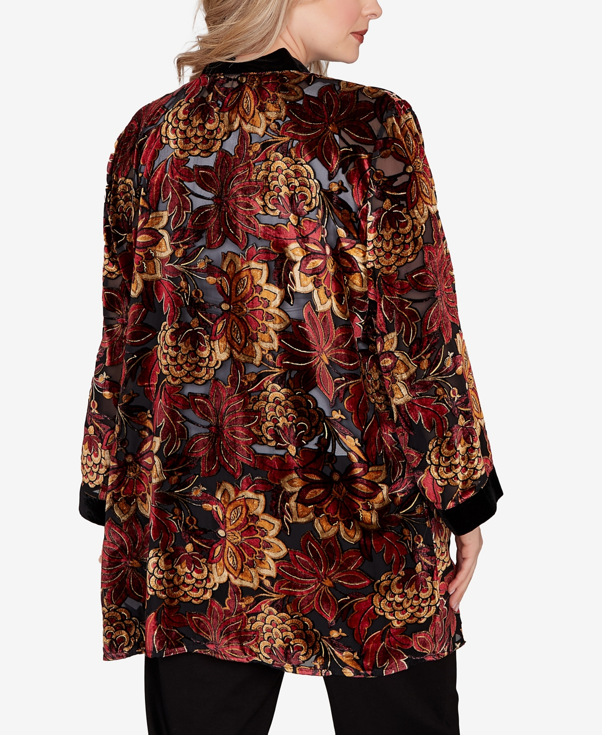 Ruby Rd. Plus Size Printed Velvet Burnout Open Cardigan Jacket In Multi