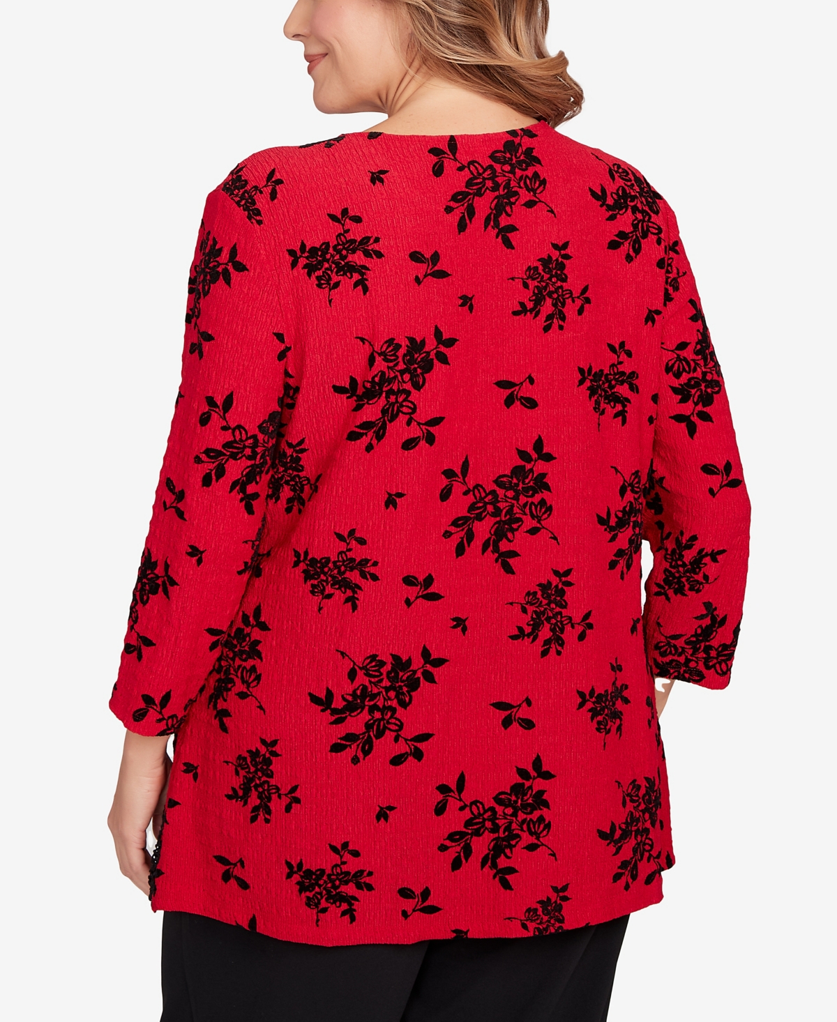 Ruby Rd. Plus Floral Flocked Texture Lace Trim Top