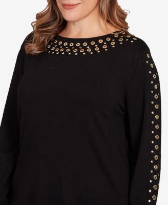 Plus Size Grommet Embellished Fine Gauge Sweater