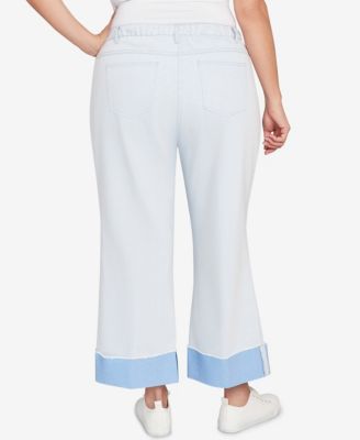 Plus Size Cuffed Pull-On Faux Fly Pants