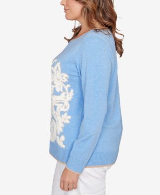 Plus Size Floral Paisley Eyelash Jacquard Sweater