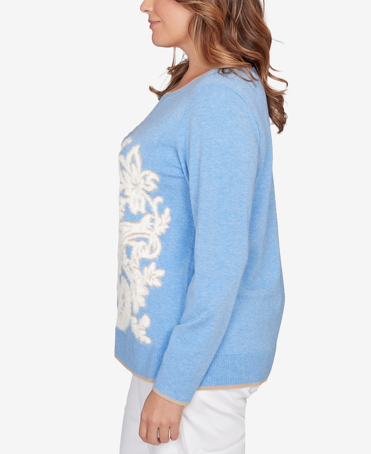 Ruby Rd. Plus Size Floral Paisley Eyelash Jacquard Sweater In Blue