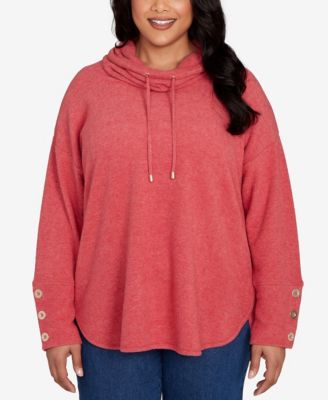 Plus Size Cowl Neck Cozy Hatchi Drawstring Top