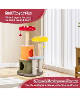 43'' Tall Cute Cat Tree w/ 2 Condos Padded Platforms Sisal Scratching Posts