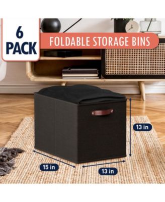 6 Pack Linen Fabric Kallax Storage Cube Bin with Faux Leather Handles