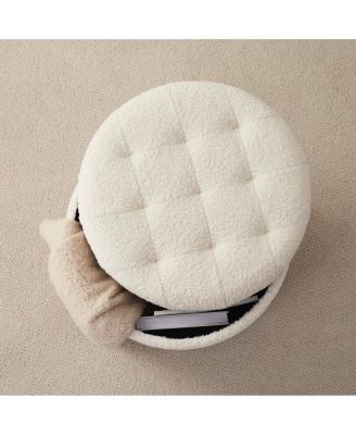 Donovan Round Tufted Boucle Storage Ottoman - White