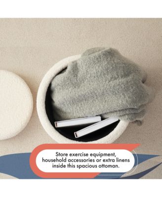 Lawrence Round Boucle White Storage Ottoman with Table Top Lid