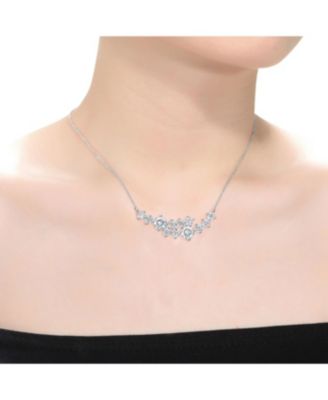 Sterling Silver White Gold Plated with Clear Moissanite Graduated Cluster Necklace