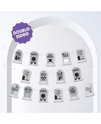 Graveyard Tombstones Garland Banner, 30 Feet of Cord, 15 Paper Headstones Shapes