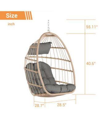 55 Inch Dark Gray Rattan Egg Swing Chair with Stand and Deep Gray Cushion