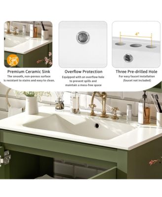 30" Solid Wood & MDF Bathroom Vanity with Ceramic Sink, Soft-Close Doors & Adjustable Shelf Storage Cabinet