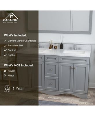 60-Inch Solid Wood Bathroom Vanity with Marble Top and Ceramic Basin