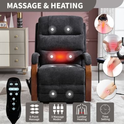 Power Chenille Lift Recliner Chair Dual Motor Infinite Position Up to 350 LBS with Solid Wood Armrests, Heat Massage and Heavy Duty Motion Mechanism